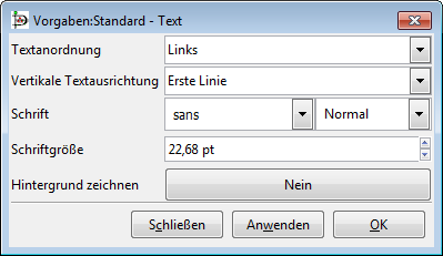Vorgaben Texteigenschaften